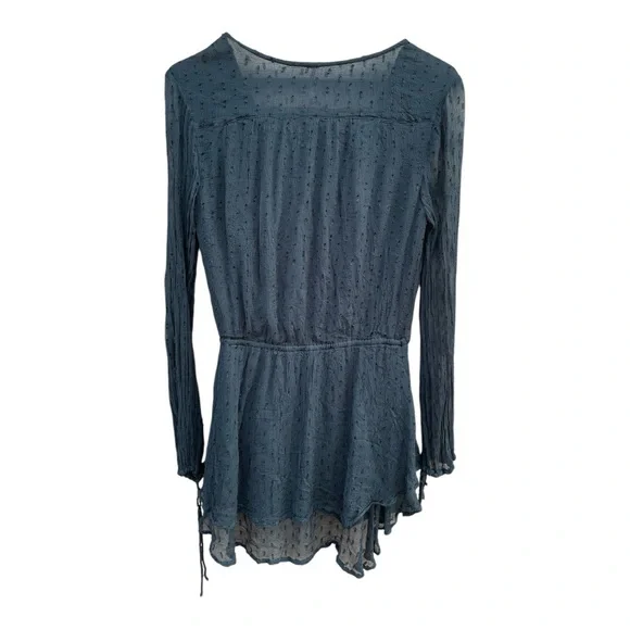 Free People Dahlia Deep Teal Clip Dot Peasant Drop Waist Mini Dress - Picture 3 of 7